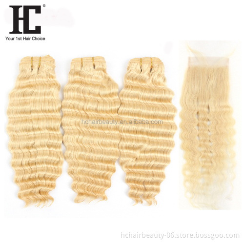 New Arrival 613 Blonde Bundles With Lace Frontal Closure Brazilian 613 Virgin Human Hair Loose Deep Wave Bundles With Closure
